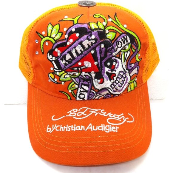 Ed Hardy Christian Audigier Tattoo Embroidered Truckers Cap New - Picture 1 of 5